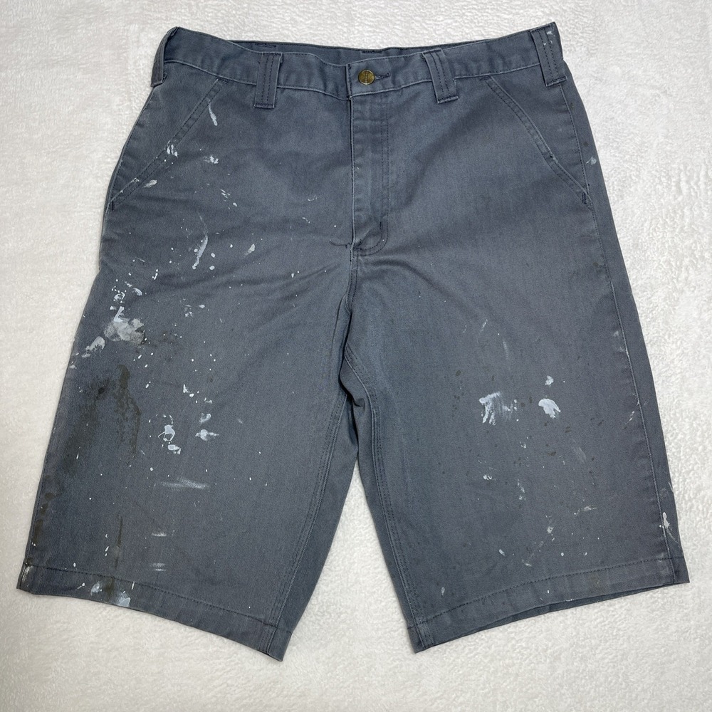 Carhartt Work Shorts Cotton Polyester Gray B372‎ DKG Mens 33 EUC Paint Splatter